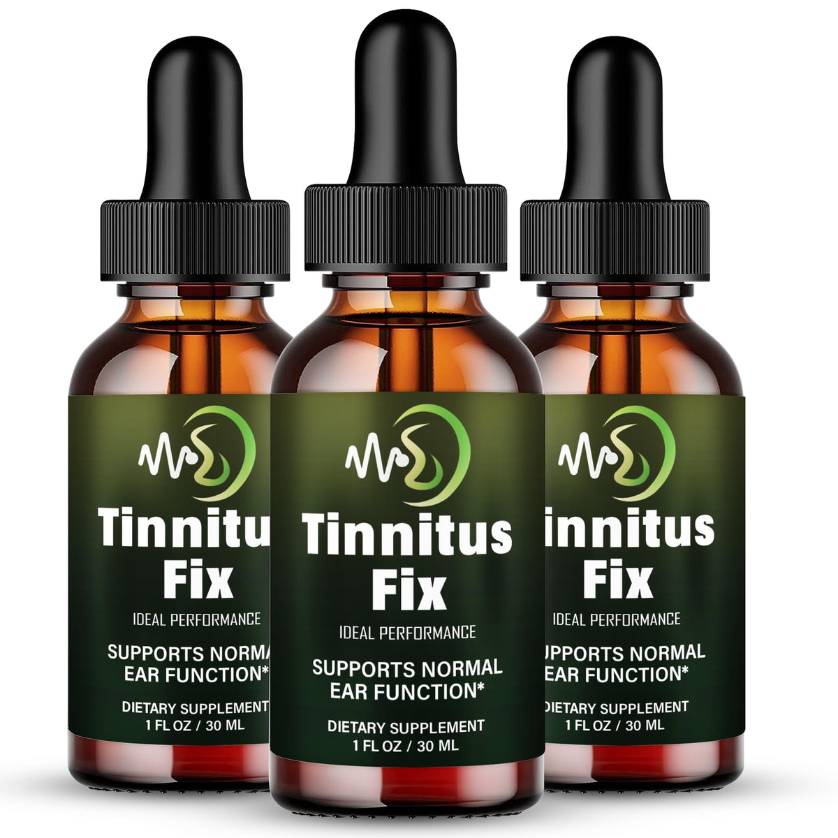 IDEAL PERFORMANCE Tinnitus Fix Drops bottle on counter for everyday ear health support