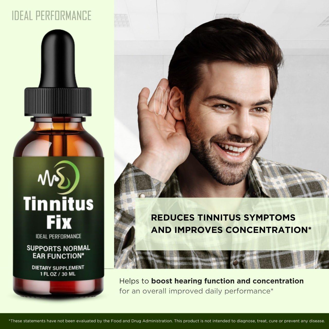 Front view of IDEAL PERFORMANCE Tinnitus Fix Drops 5 pack packaging for value