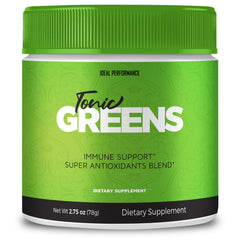 IDEAL PERFORMANCE Tonic Greens powder container supports convenient daily energy.