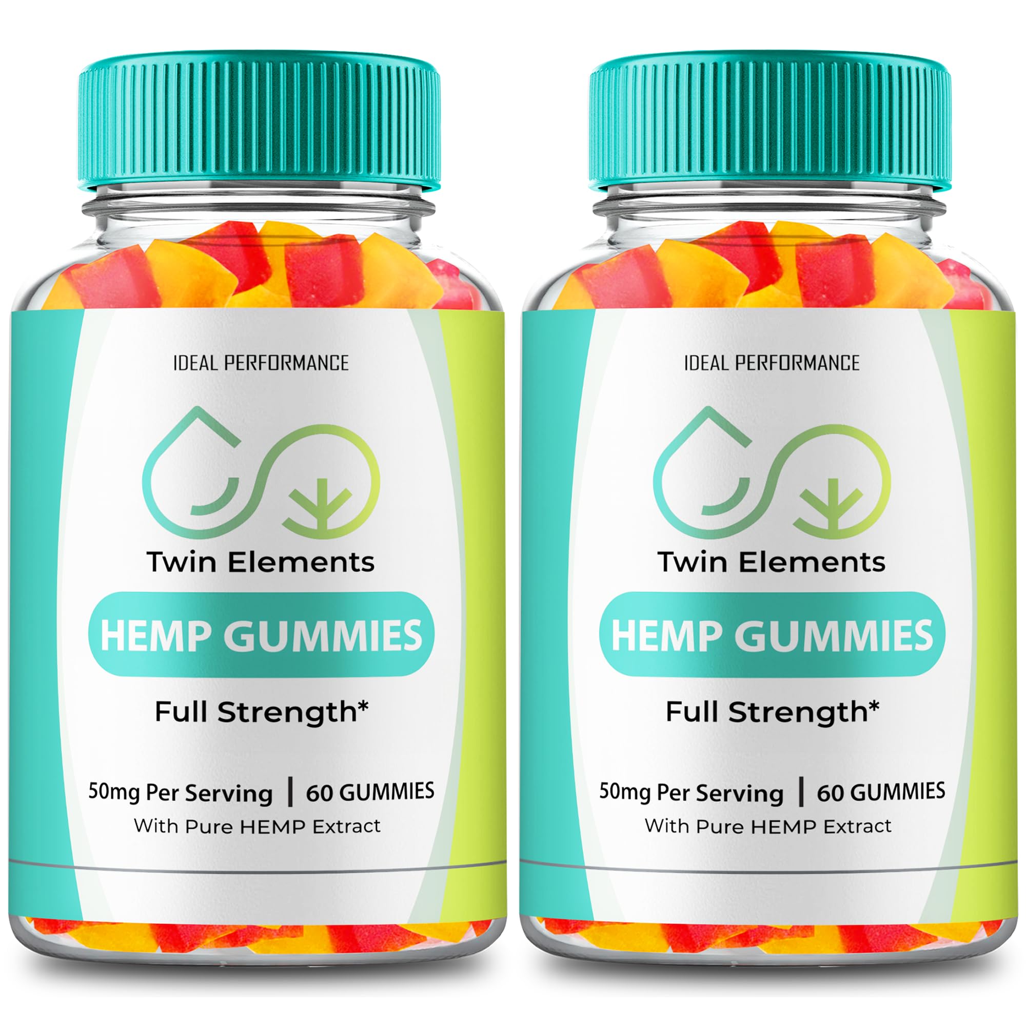 IDEAL PERFORMANCE Twin Elements Gummies bottle front view shows convenient daily wellness support.
