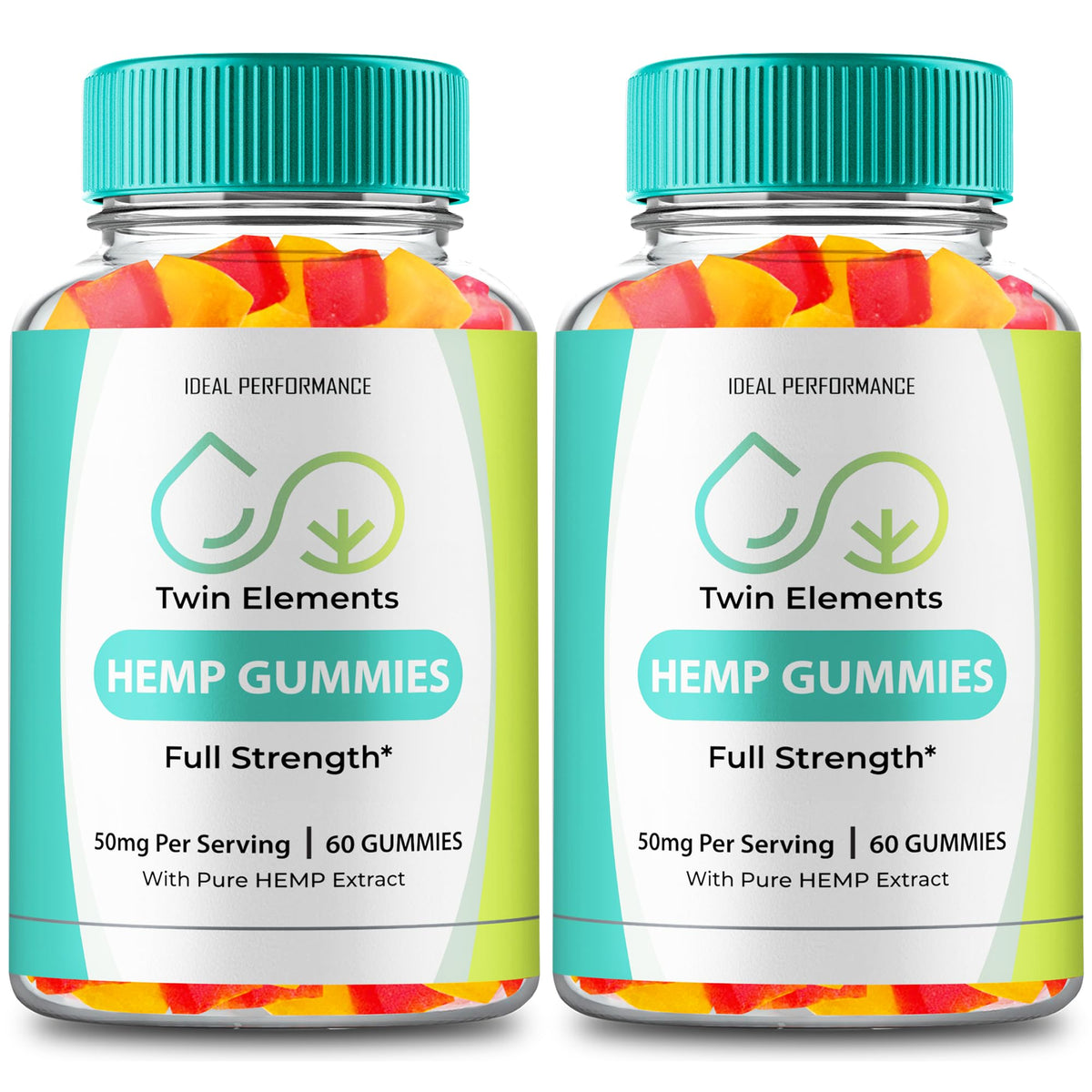 IDEAL PERFORMANCE Twin Elements Gummies bottle front view shows convenient daily wellness support.
