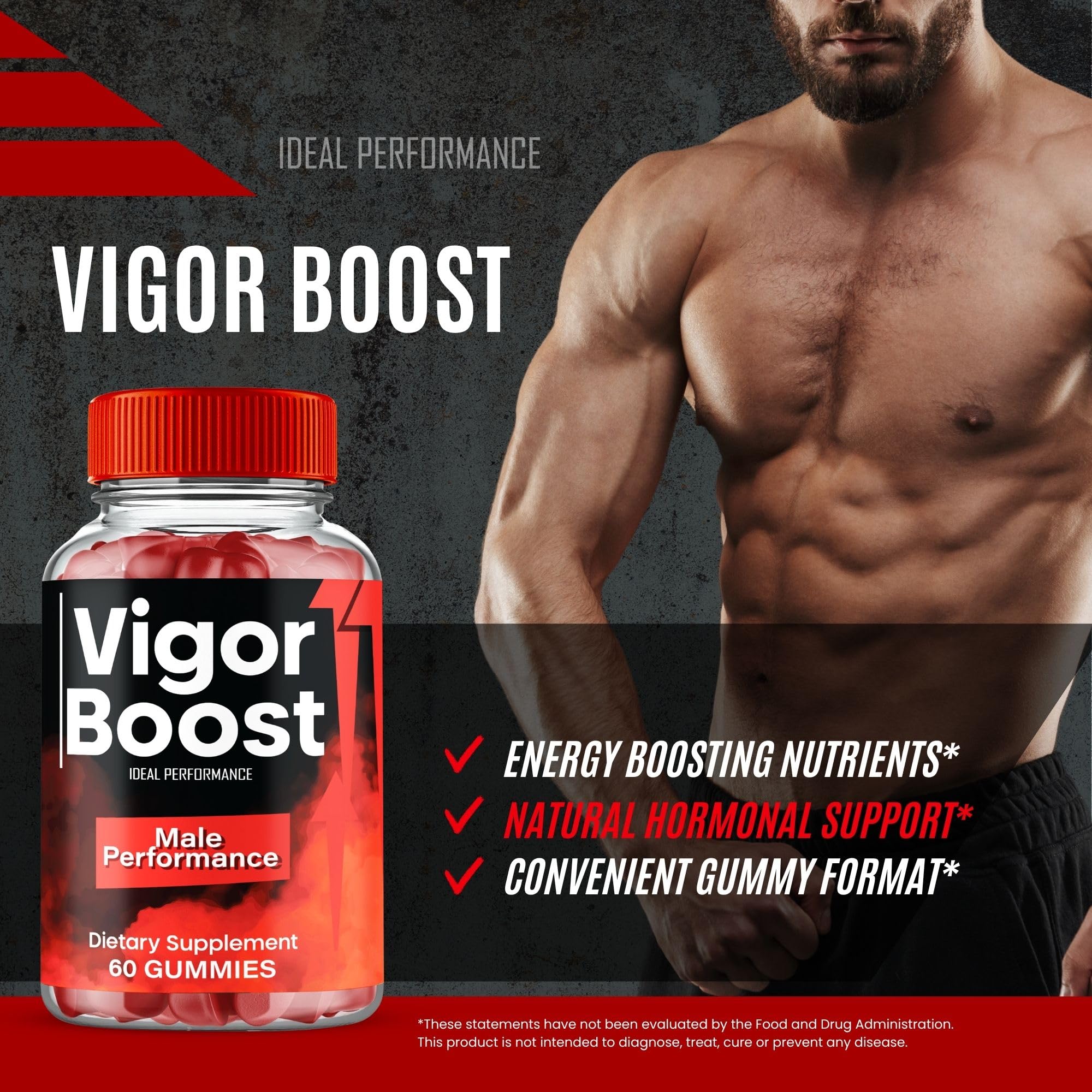 IDEAL PERFORMANCE Vigor Boost Gummies man-use scene demonstrates energy support.