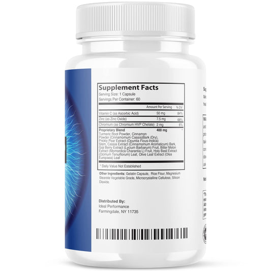IDEAL PERFORMANCE Visisharp pills close-up showing 300 capsules for convenient eye wellness
