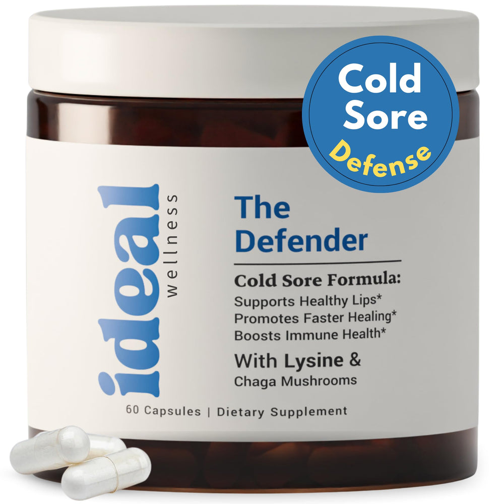 Ideal Wellness L-Lysine capsules bottle for immune support and lip health.