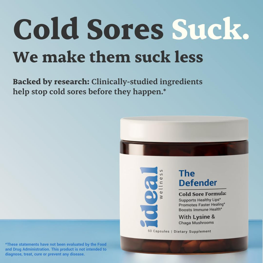 Ideal Wellness lysine label shows Non-GMO and dairy-free formulation.