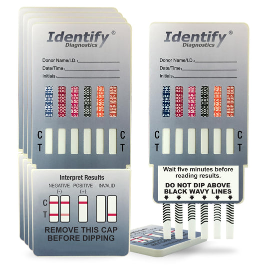 Identify Diagnostics 12-panel drug test card showing quick results for home use