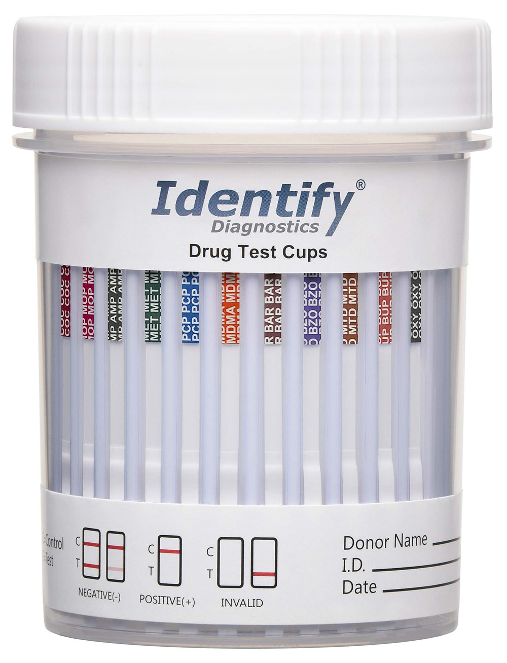 Identify Diagnostics 12-panel drug test cup with temperature strip for trusted at-a-glance results.