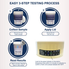 Identify Diagnostics USA urine temperature strip confirms proper sample temperature during testing.