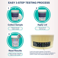 Identify Health drug test cup with tamper-evident seal protects sample integrity.