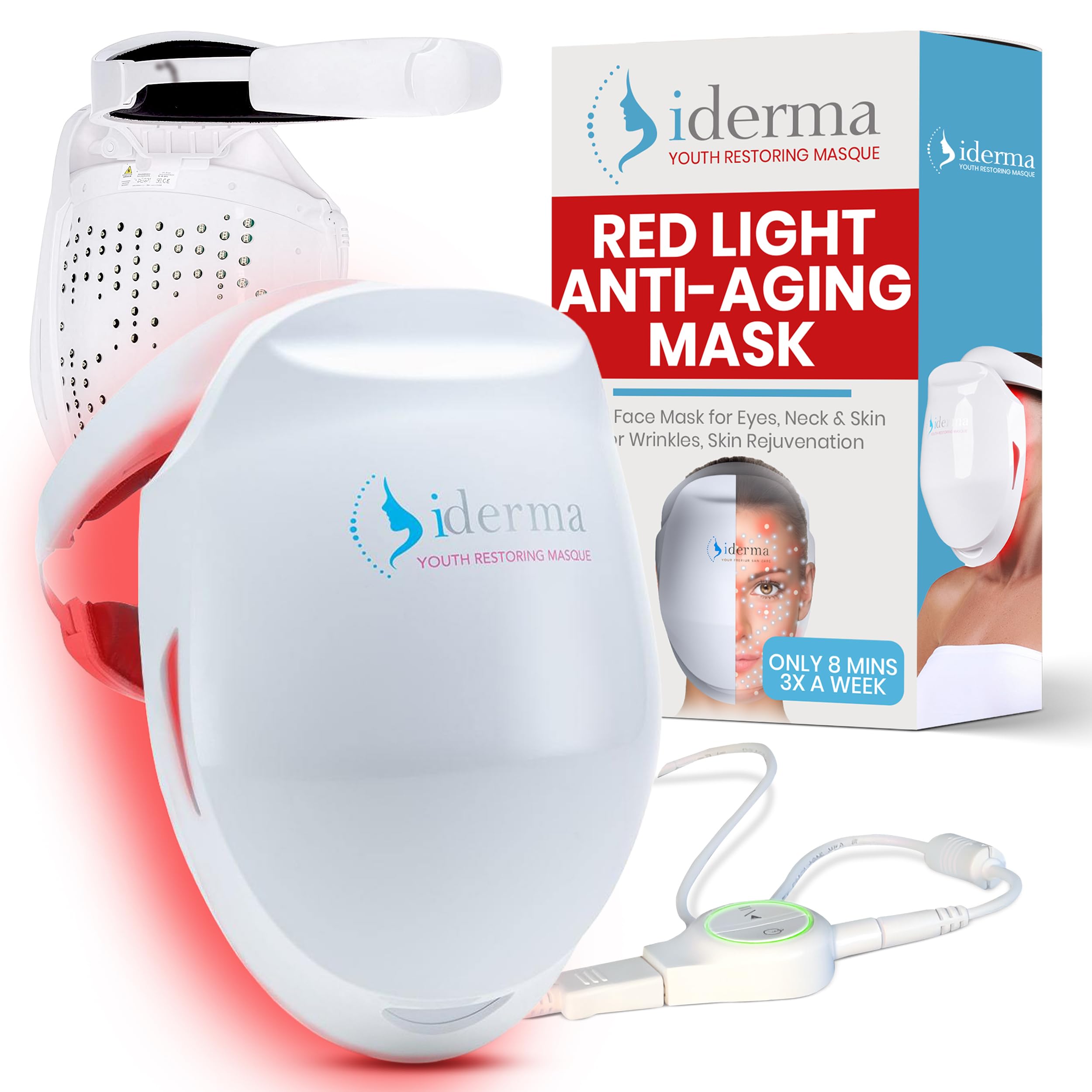 iDerma red light mask with full-face coverage for consistent skincare sessions