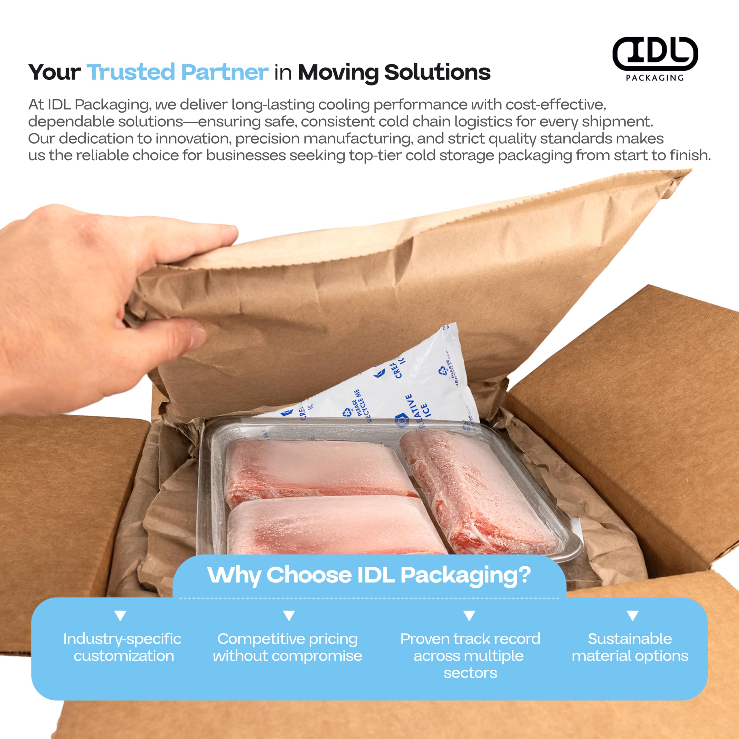 IDL Packaging 12-pack provides safe cooling for shipping perishables.