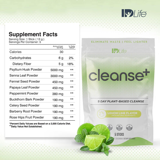 IDLife Cleanse+ sticks pack shown for convenient single-serve cleansing.