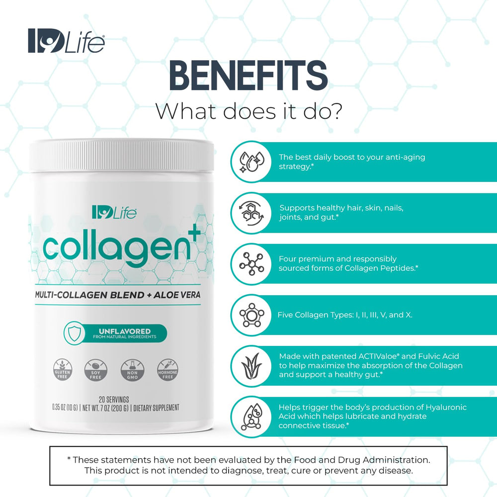 IDLife Collagen+ aloe vera visual hints at hydrating benefits.