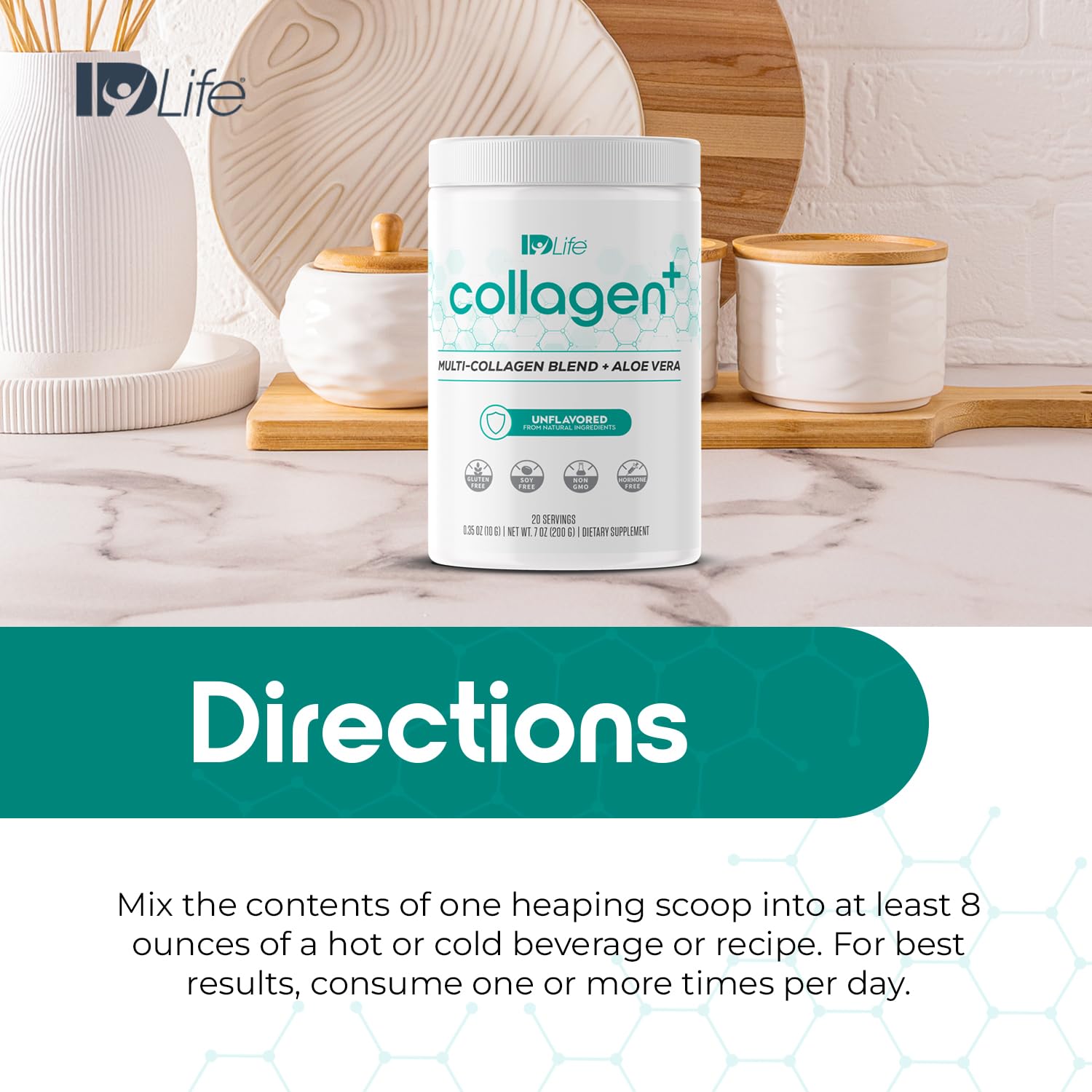 IDLife Collagen+ prepared shake in a glass for daily routine.