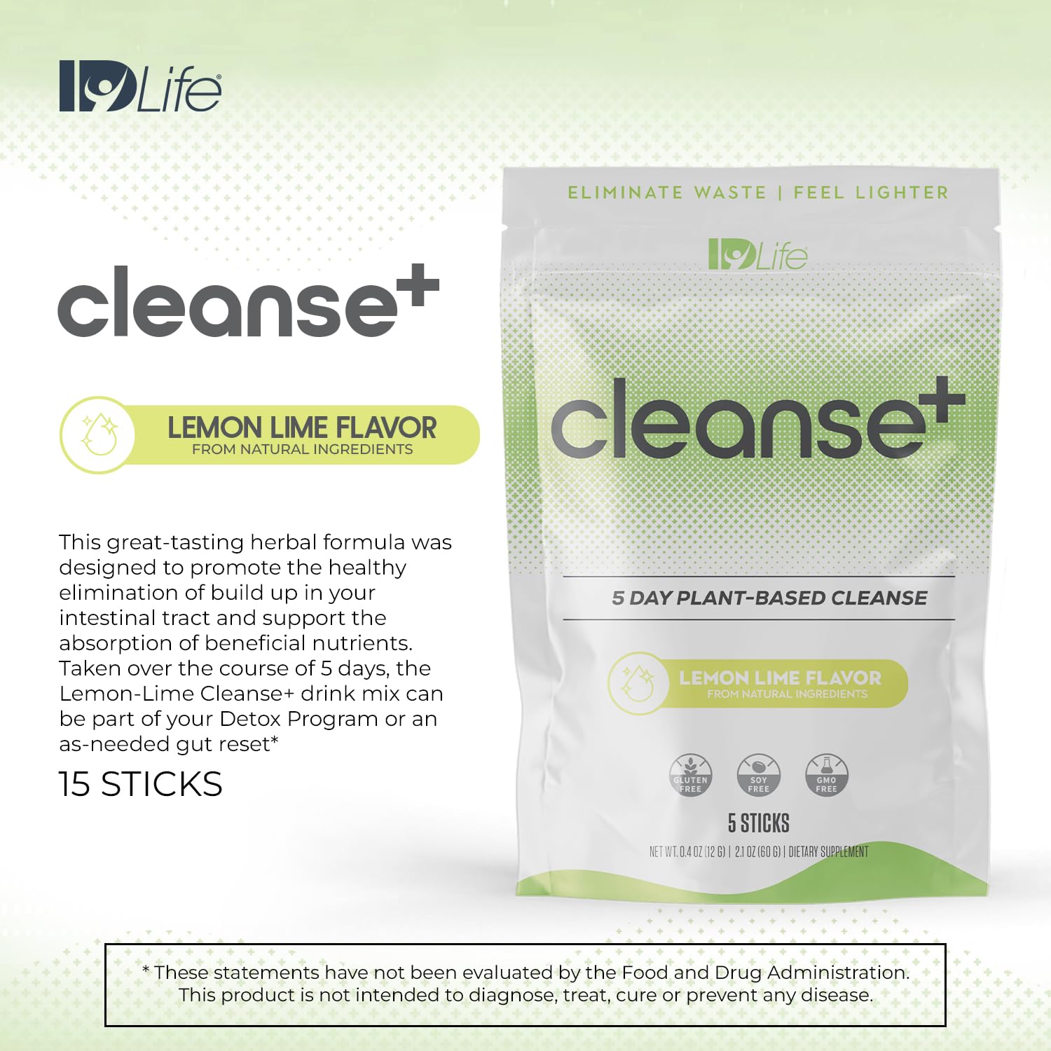 IDLife Lemon-Lime Cleanse+ powder poured into water for nutrient absorption support.