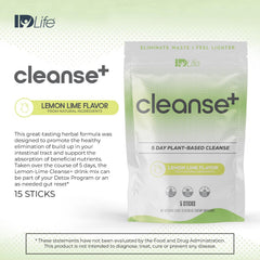 IDLife Lemon-Lime Cleanse+ powder poured into water for nutrient absorption support.