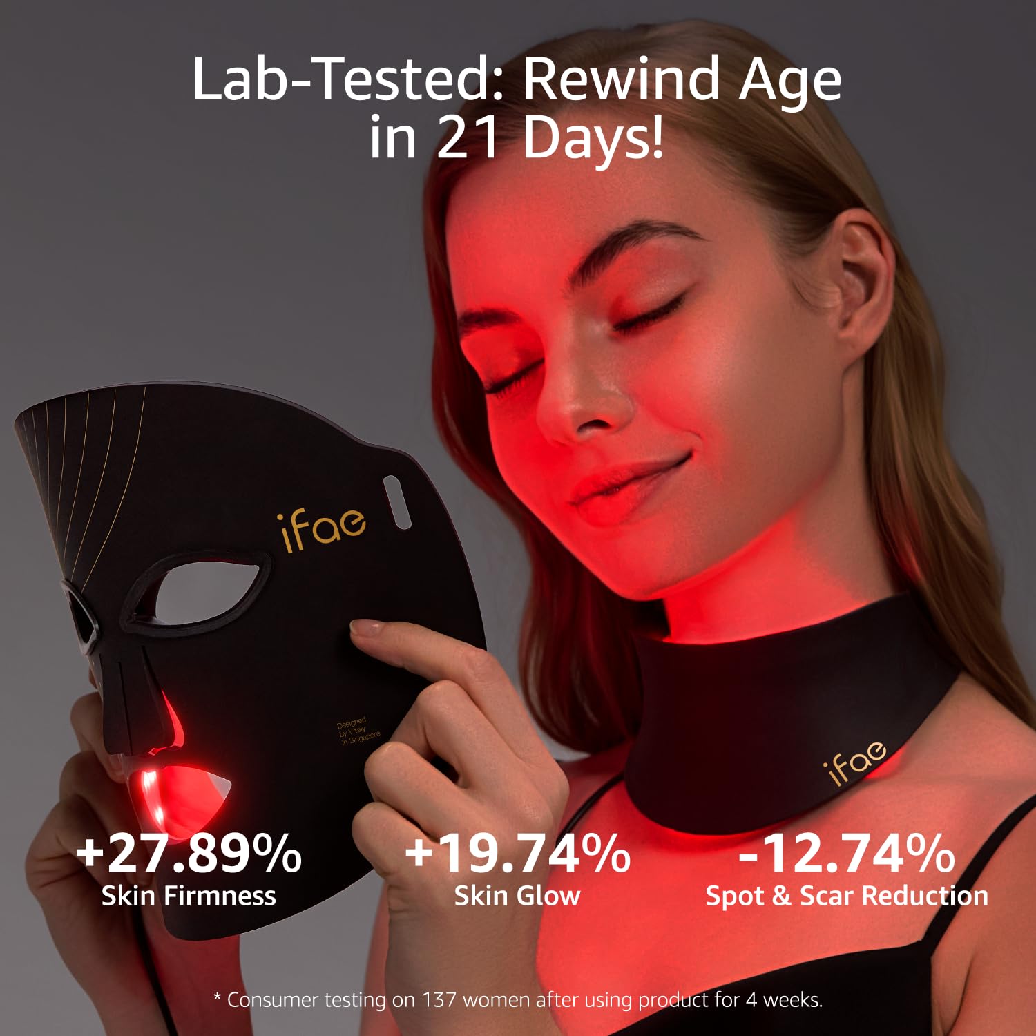 IFAE red light mask neck 3D contour demonstrates comfy, secure fit