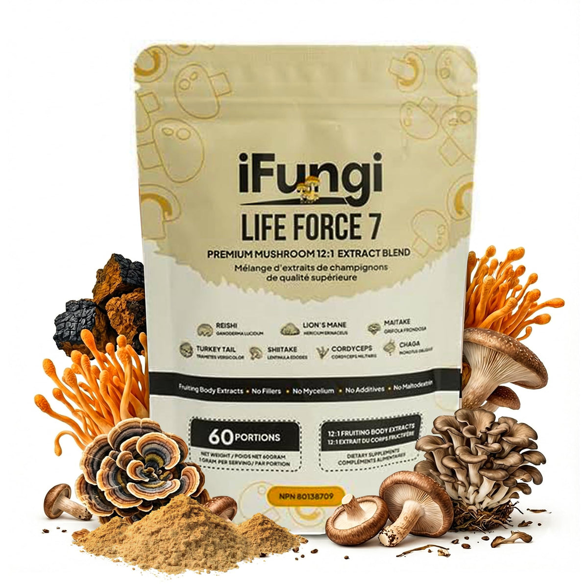 iFungi Life Force 7 bottle-pour demonstrates a daily focus-boosting ritual