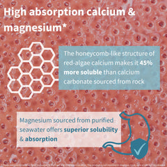 Igennus Algae Calcium & Magnesium tablets close-up for plant-based nutrients.