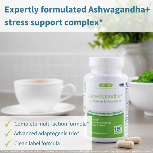Igennus Ashwagandha KSM-66 capsules close up for calm focus and mood balance