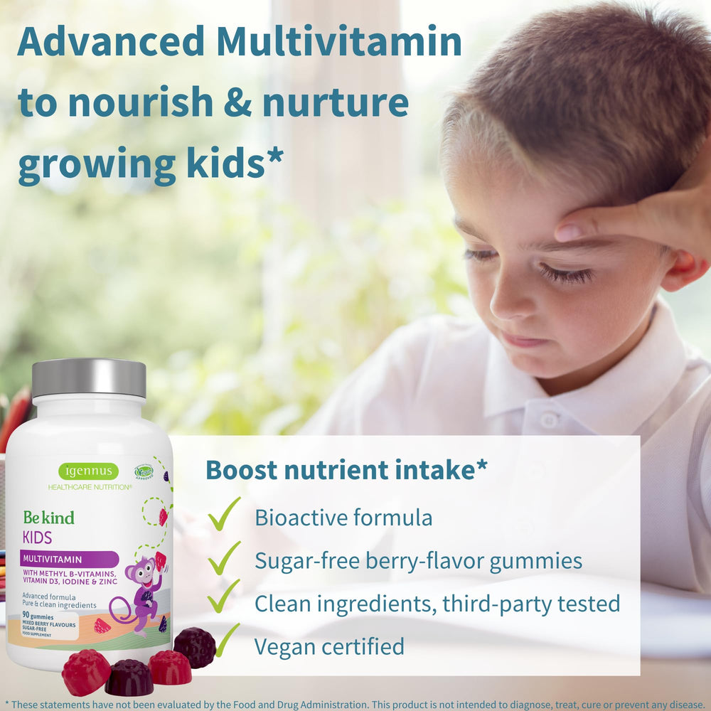 Igennus Methylated Kids Multivitamin Gummy bottle cap with easy daily chew