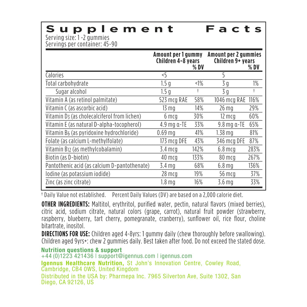 Igennus Methylated Kids Multivitamin Gummy packaging emphasizing recyclable materials