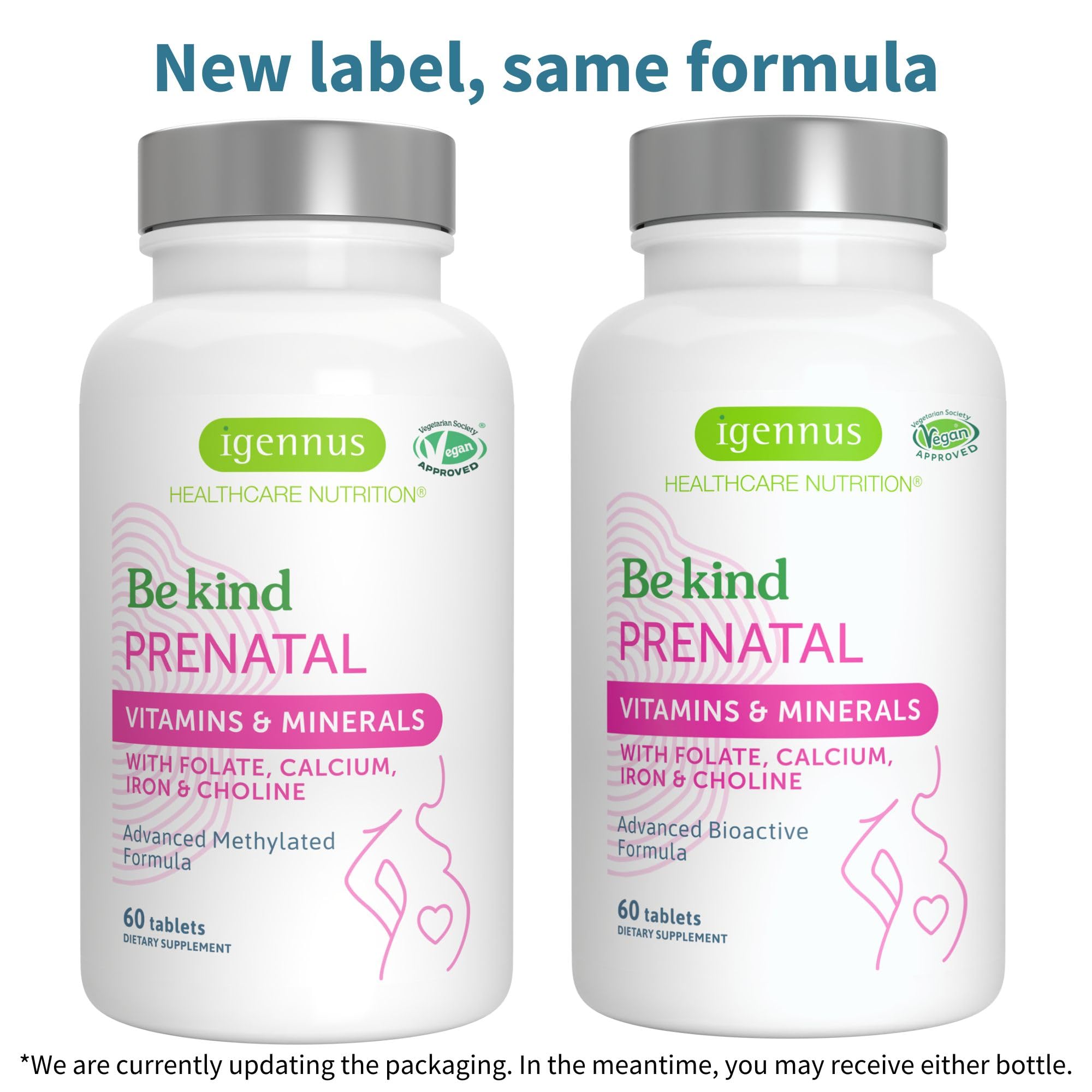 Igennus Methylated Prenatal bottle back highlights supplement facts and usage guidance.