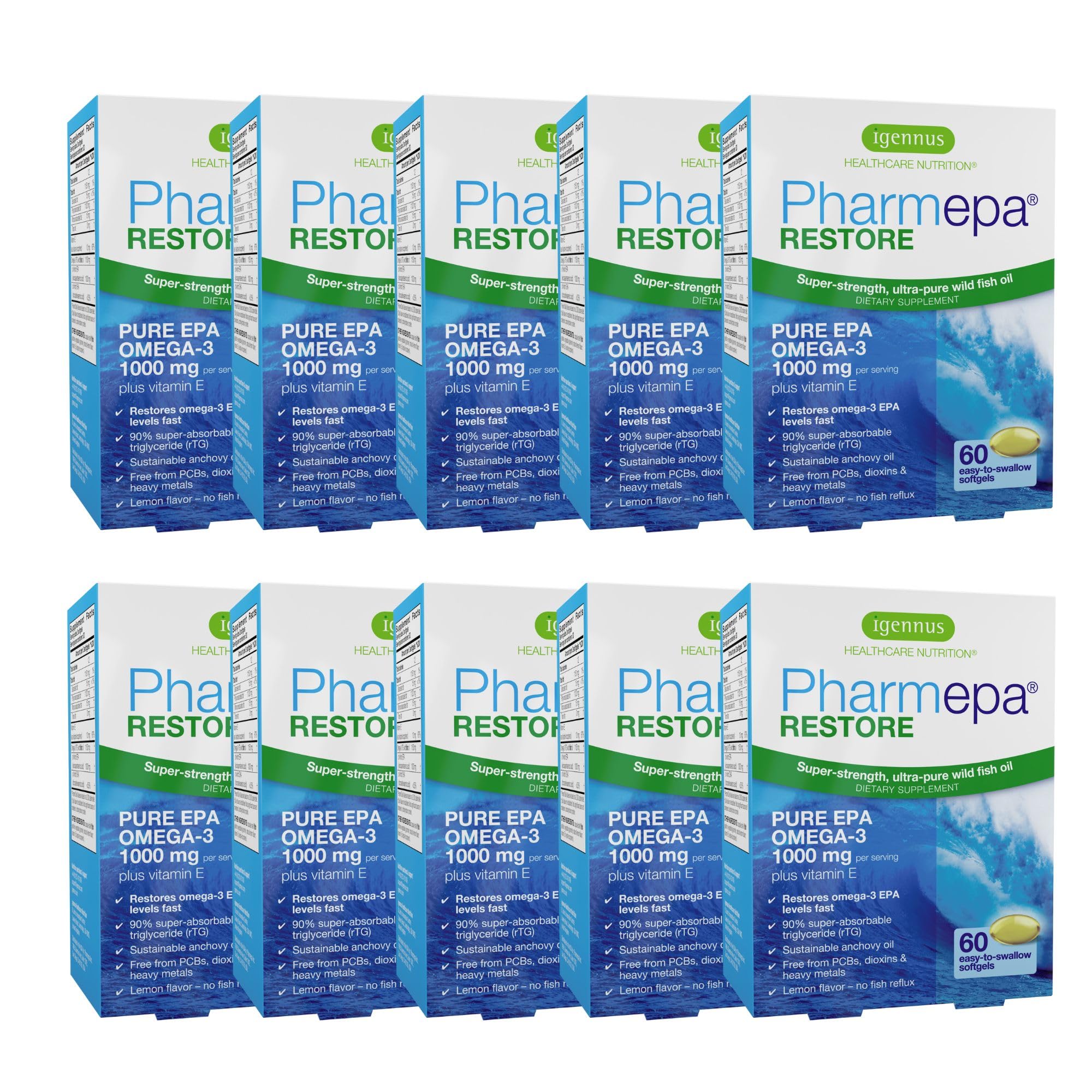 Igennus Pharmepa Restore bottle with label showing high EPA content for daily use.