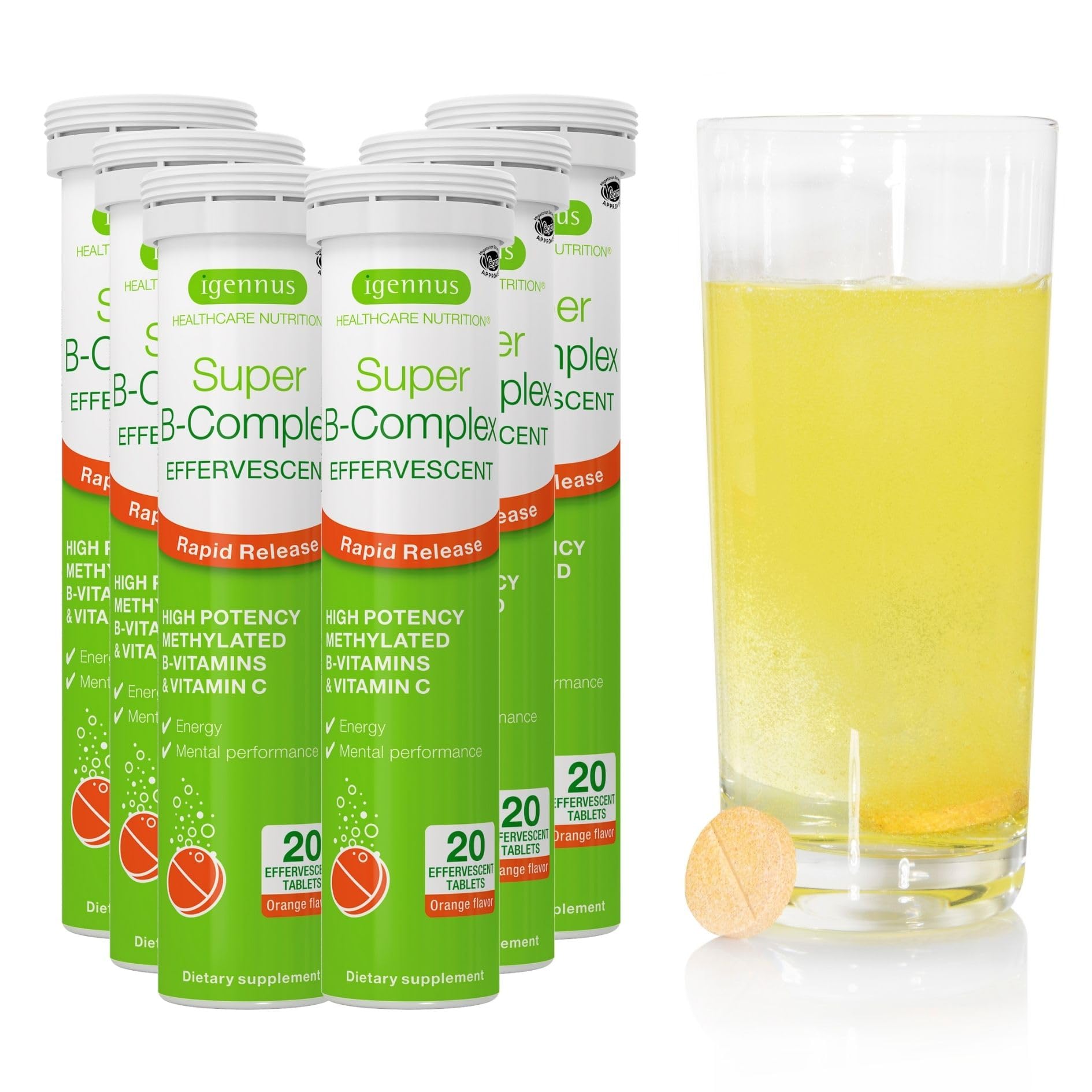Igennus Super B-Complex liquid dissolving in water for quick energy support.