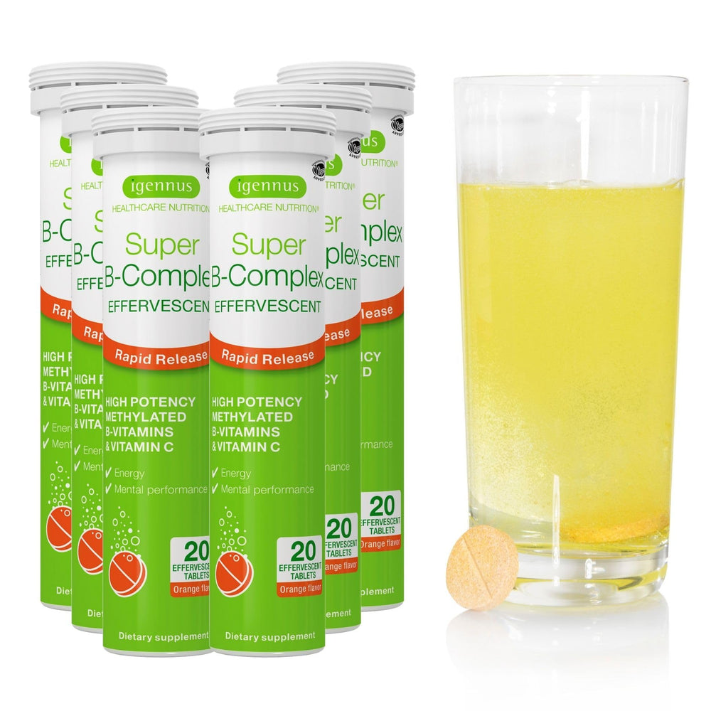 Igennus Super B-Complex liquid dissolving in water for quick energy support.