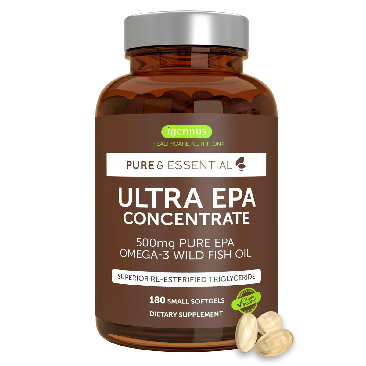 Igennus Ultra Pure Omega-3 EPA 500mg bottle front showing routine wellness use.