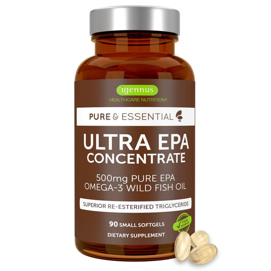 Igennus Ultra Pure Omega-3 EPA 500mg bottle promotes heart health support.