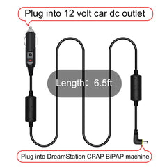 iGuerburn DreamStation DC cord compatible with 12V systems and includes a protective fuse.