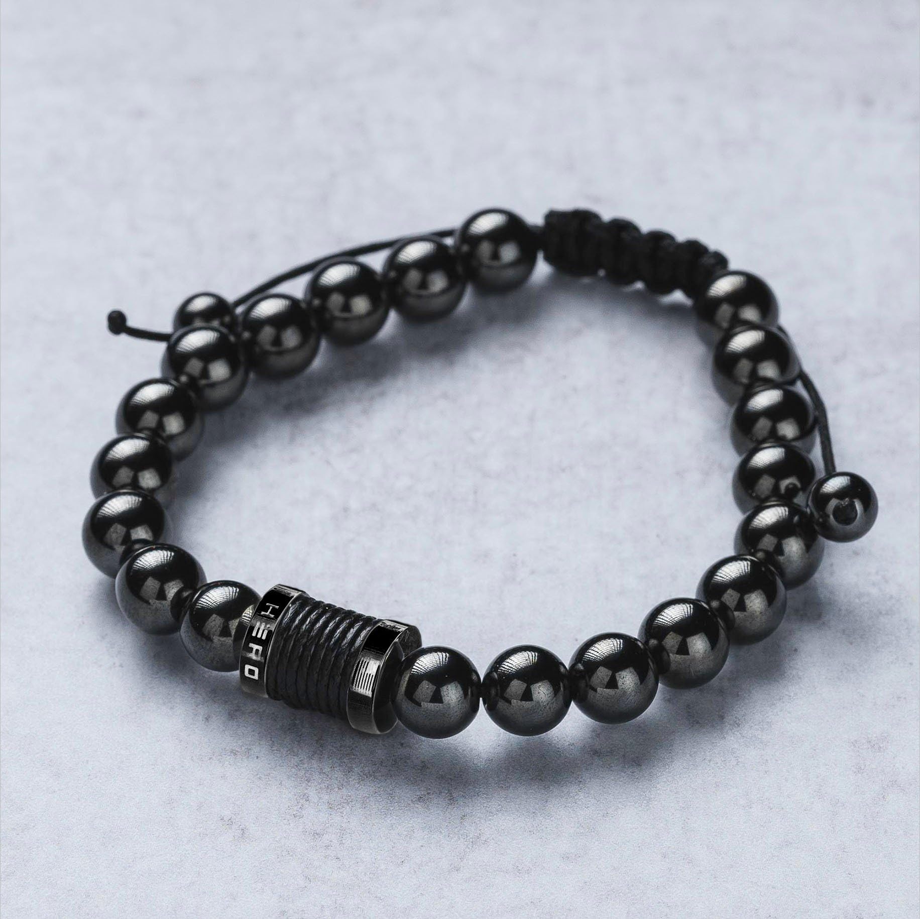 iHeartDogs Hero Company magnetic hematite beads bracelet close-up beads showing texture and premium look