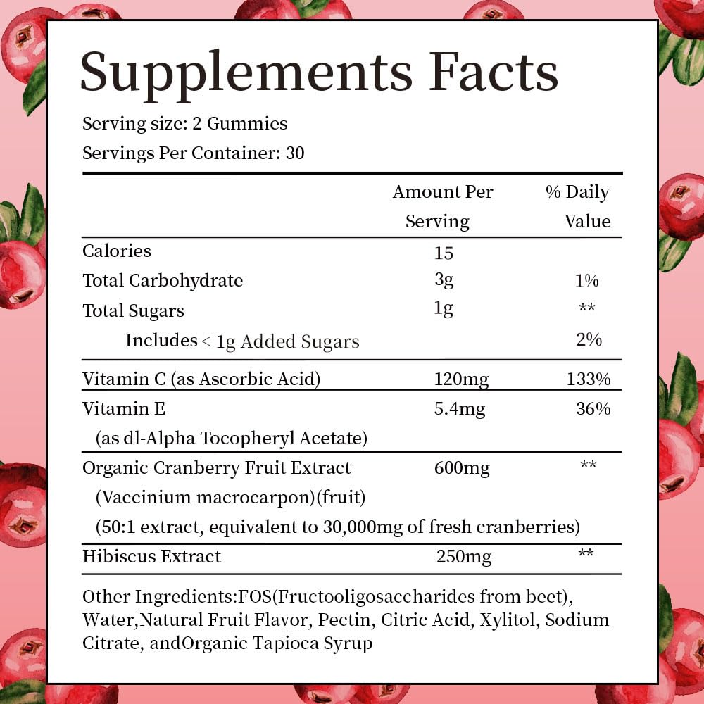 IIEltruiom Cranberry Gummies closeup texture on soft chews with hibiscus for refreshing flavor and daily support