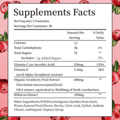 IIEltruiom Cranberry Gummies closeup texture on soft chews with hibiscus for refreshing flavor and daily support
