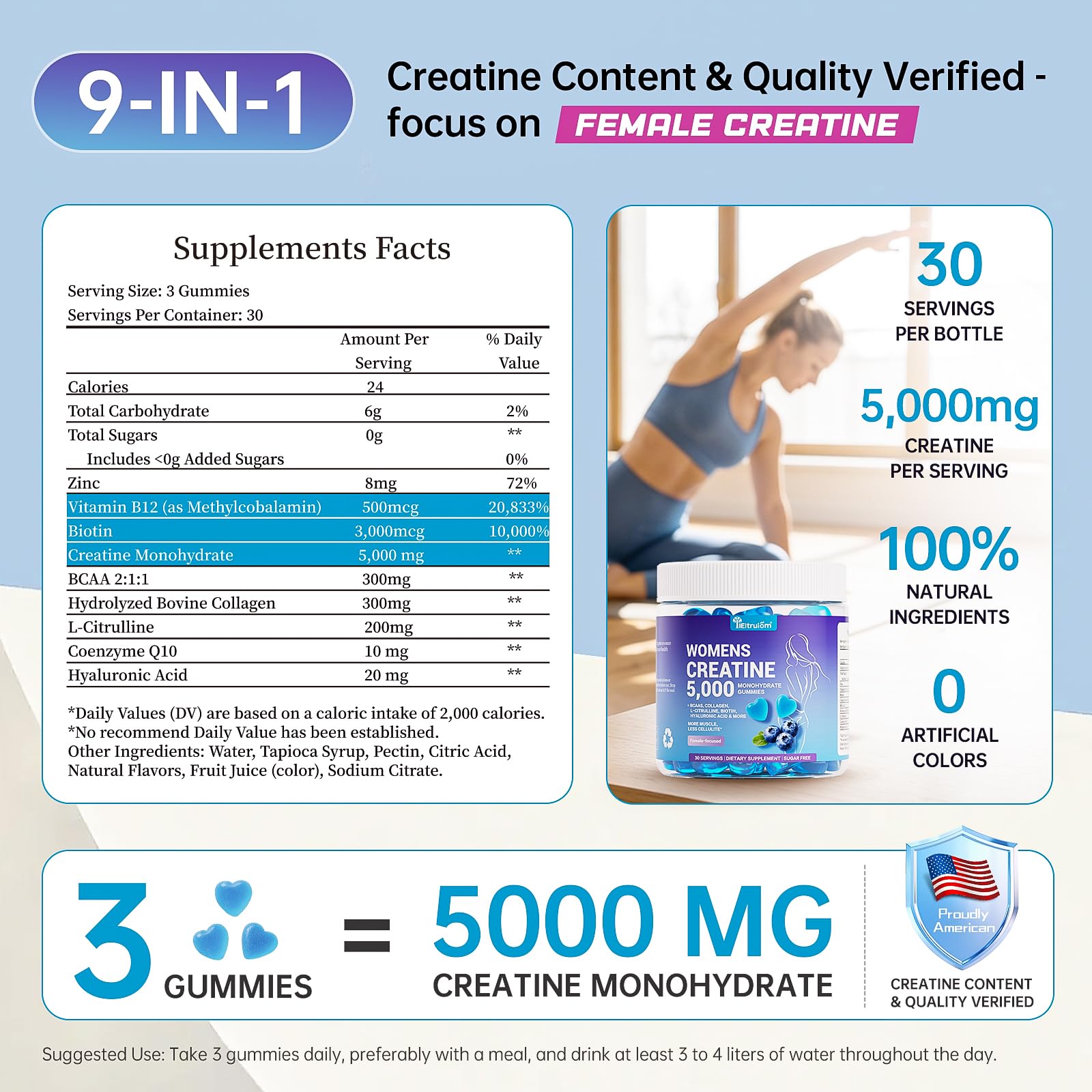 IIEltruiom Creatine Gummies 5g per serving in convenient chew form