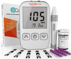 ijCare Oh’Care Lite glucometer setup with clear display for quick readings.