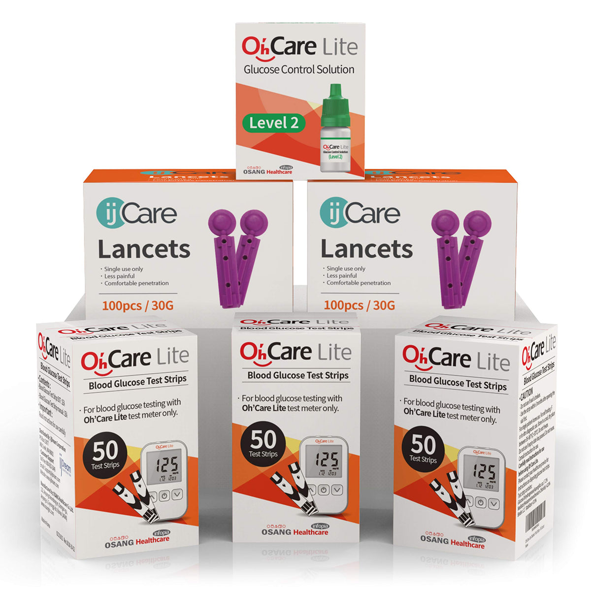 ijCare Oh’Care Lite monitor front view for quick home glucose checks