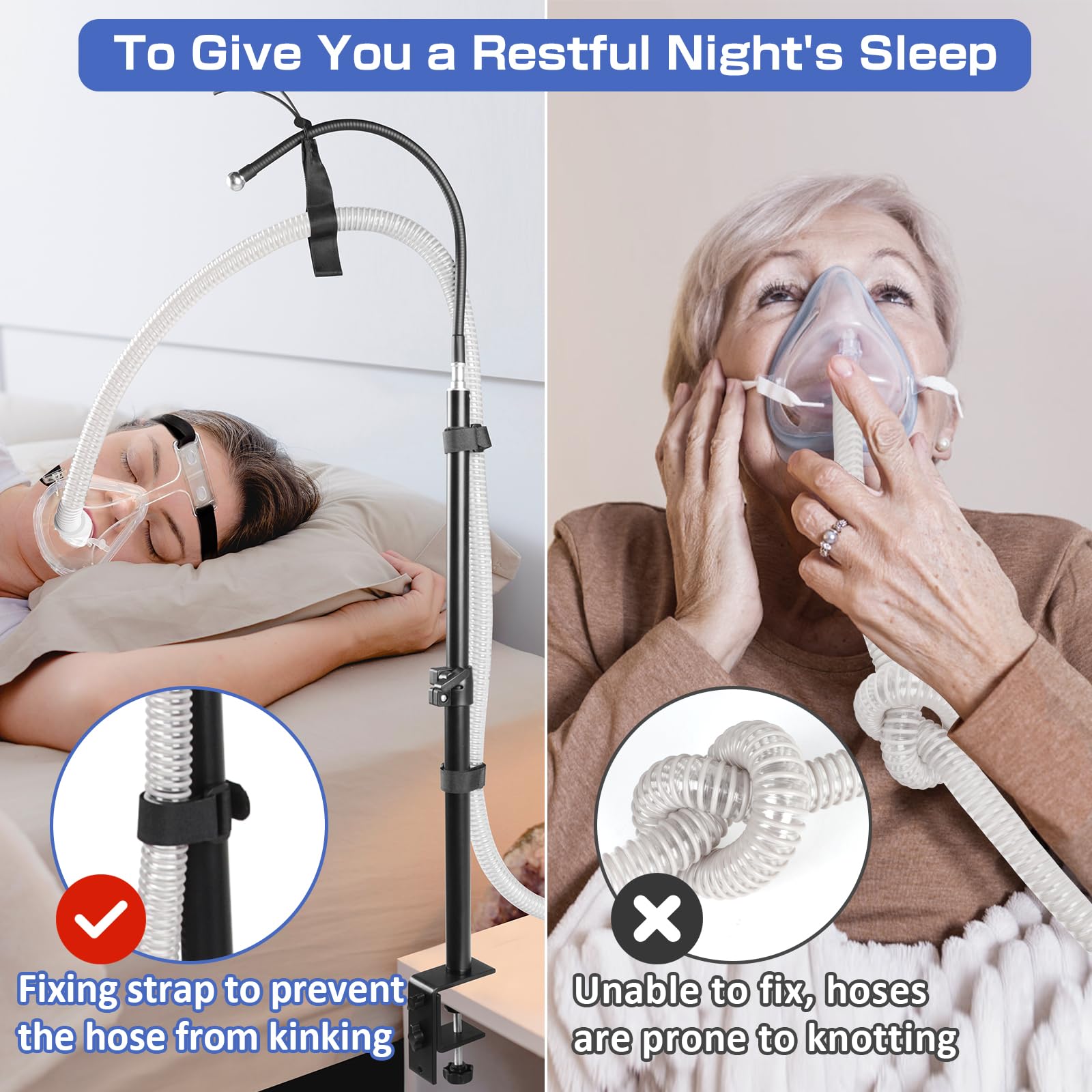 IKSTAR CPAP hose holder easy setup simplifies cable management.