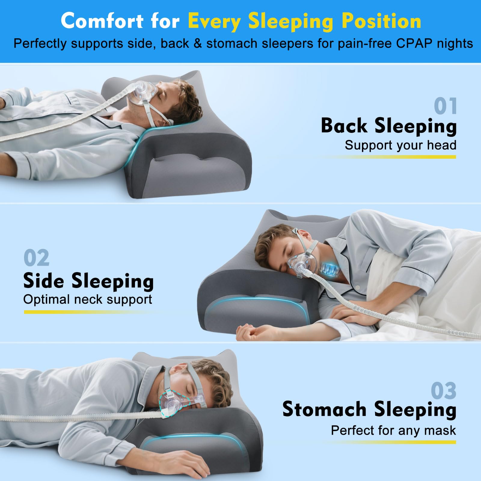 IKSTAR CPAP pillow adjustable height with a 2 cm insert for better neck support.