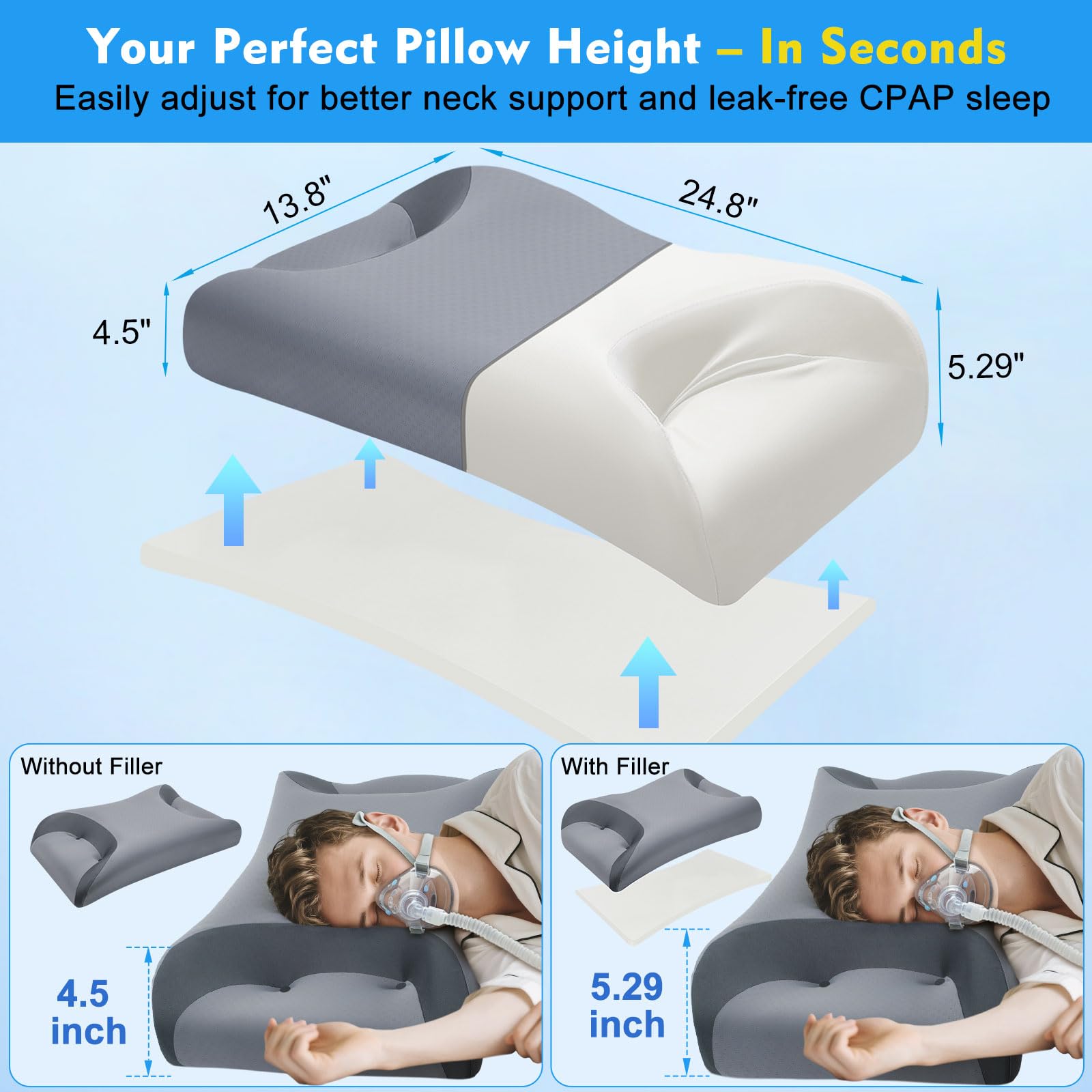 IKSTAR CPAP pillow features ergonomic neck cradle and side wings for alignment.