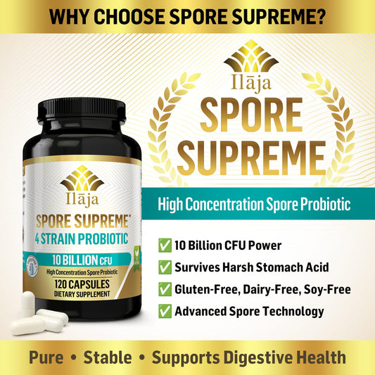 Capsules inside bottle highlight 10 Billion CFU per serving for resilience.