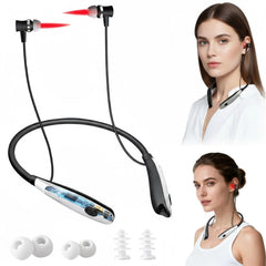 ILIEMOC red-light nose and ear device in use showing calm, warm glow
