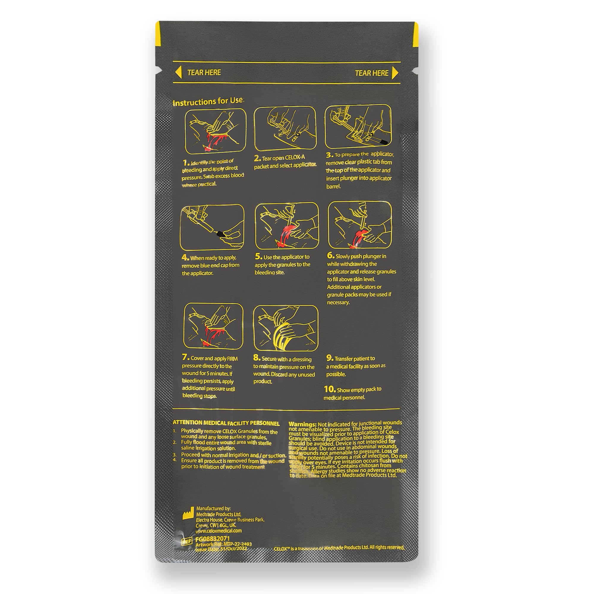 ILIOS Celox applicator setup enables simple one-handed use in emergencies