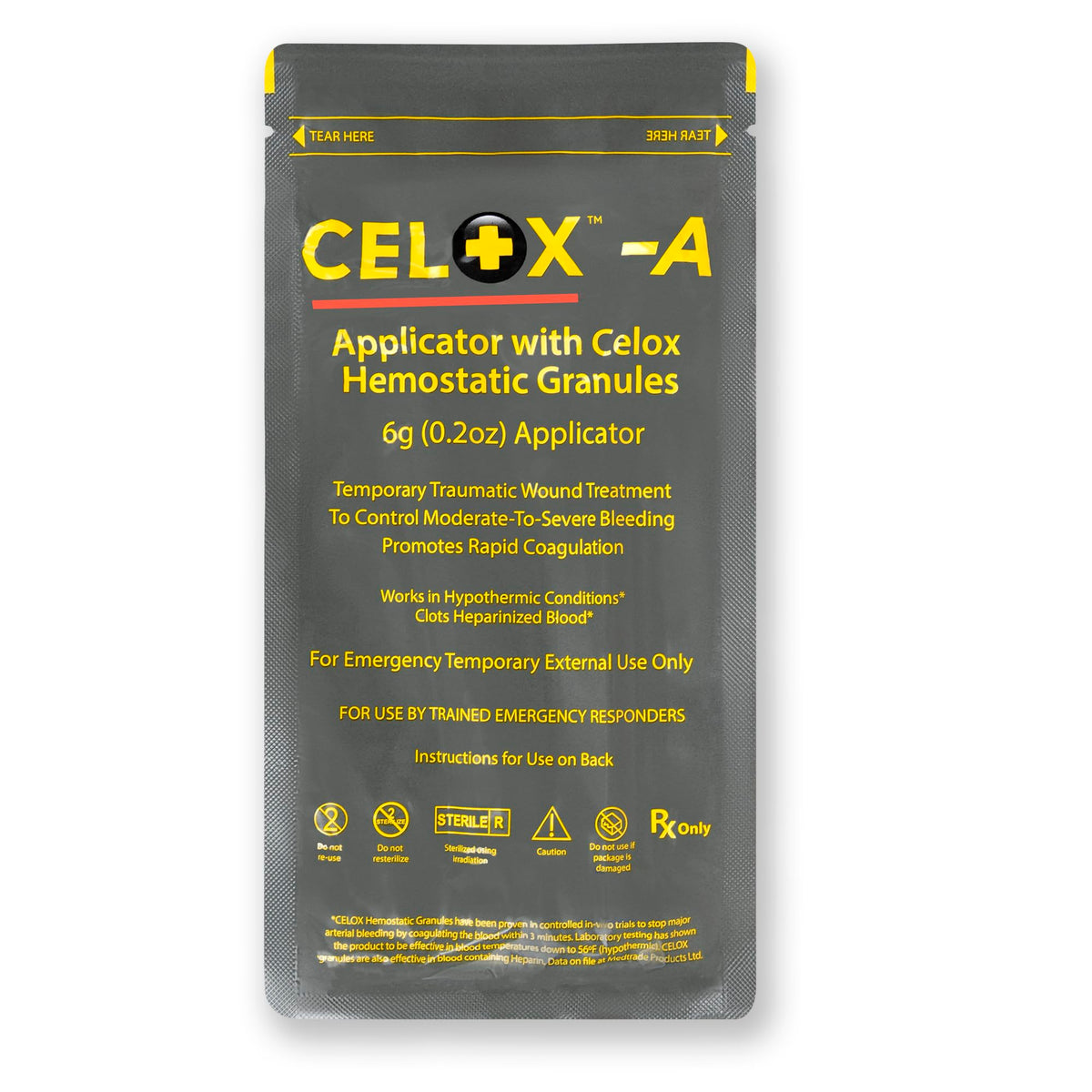 ILIOS Celox granular bottle pour demonstrates rapid wound coverage for quick clotting