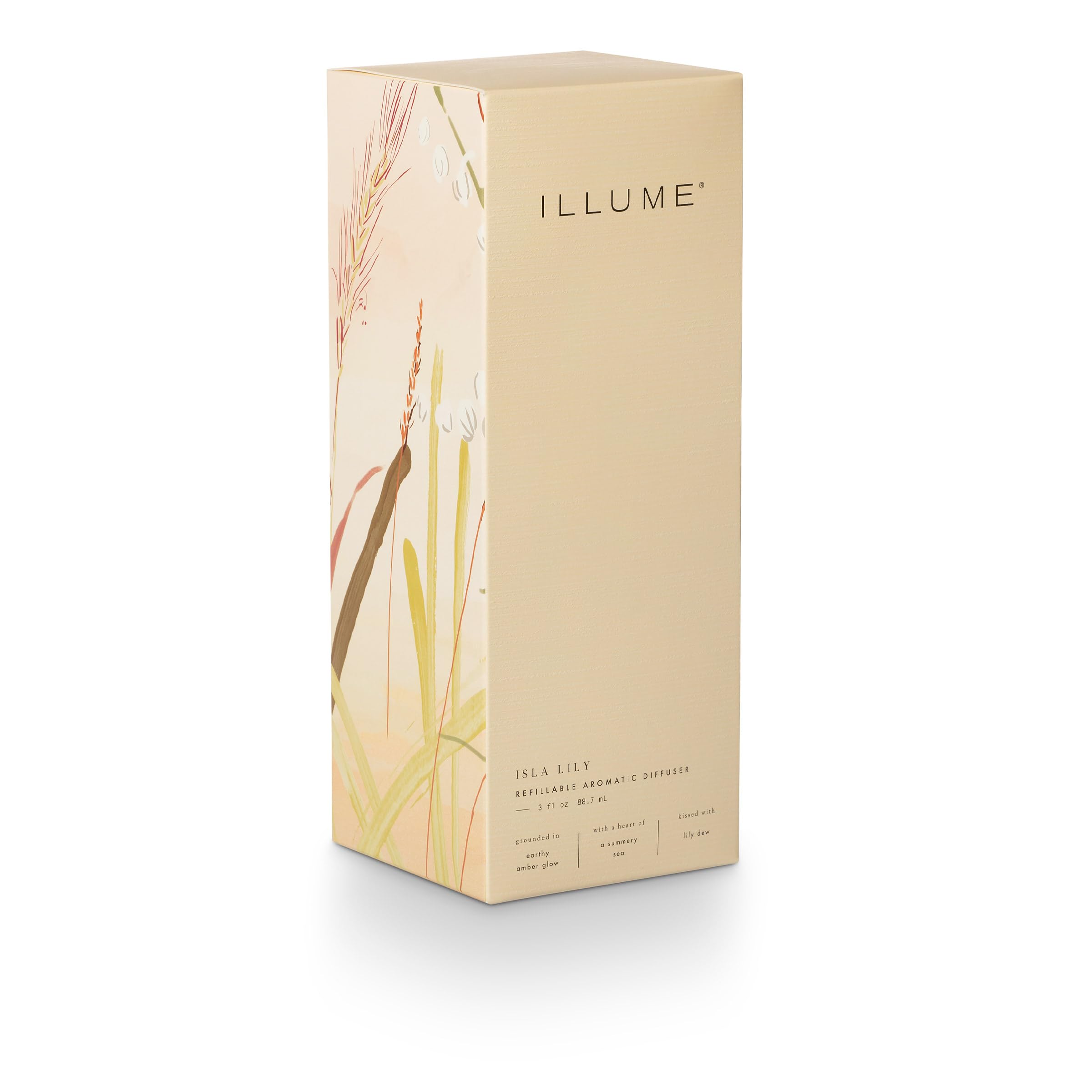 Illume Isla Lily diffuser on tabletop provides subtle scent for living rooms