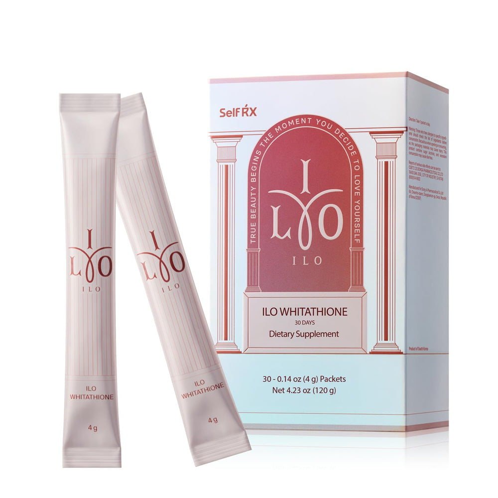 ILO Whitathione stick-pack front view for convenient daily glow support on the go.