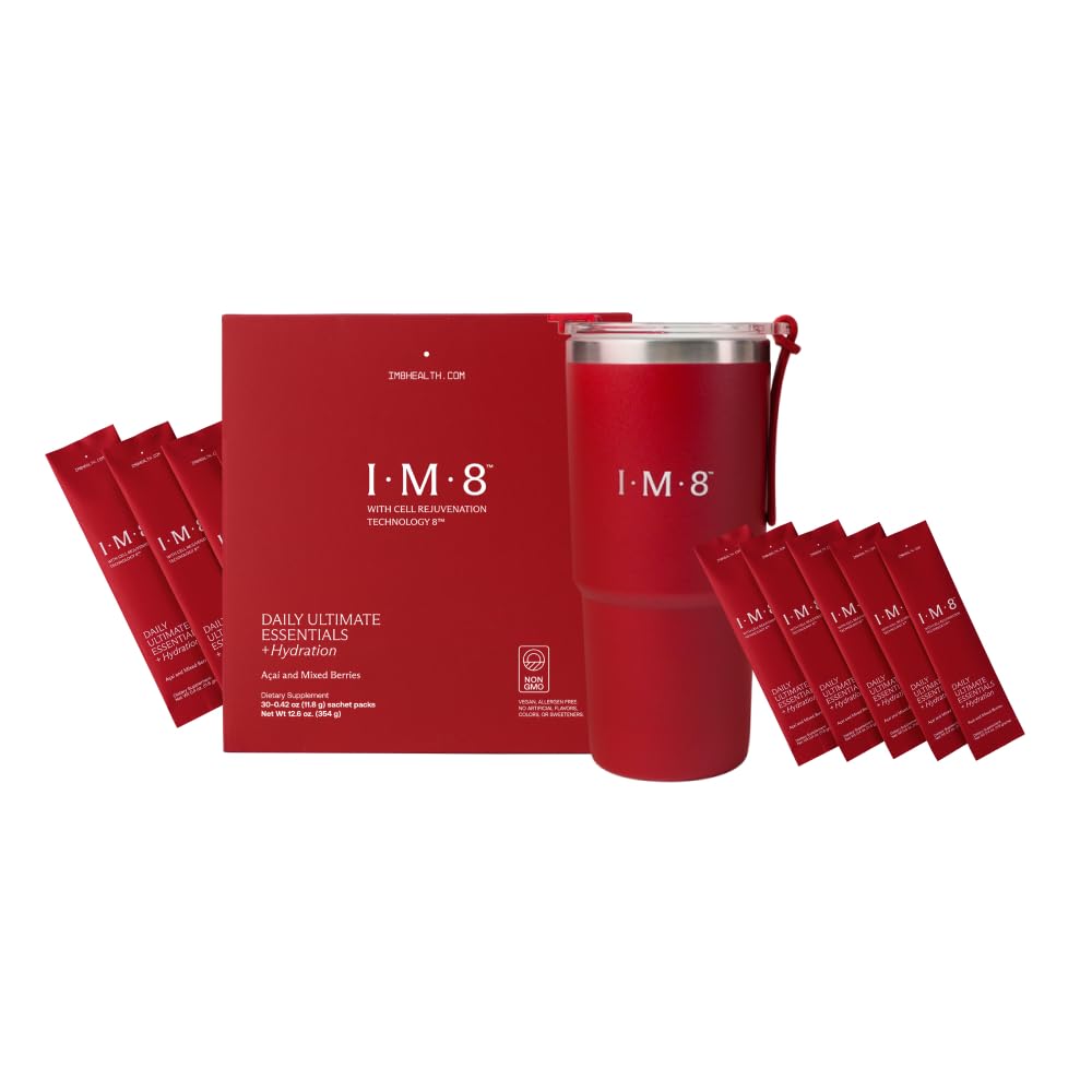 IM8 Daily Ultimate Essentials bottle ready for daily nutrition and hydration.