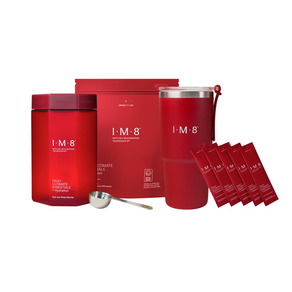 IM8 Daily Ultimate Essentials tumbler for on-the-go hydration and daily wellness.
